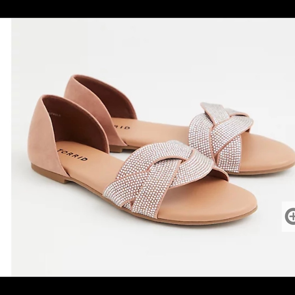 Torrid Blush Faux Suede Rhinestone Twist Slide (WW) 9.5
